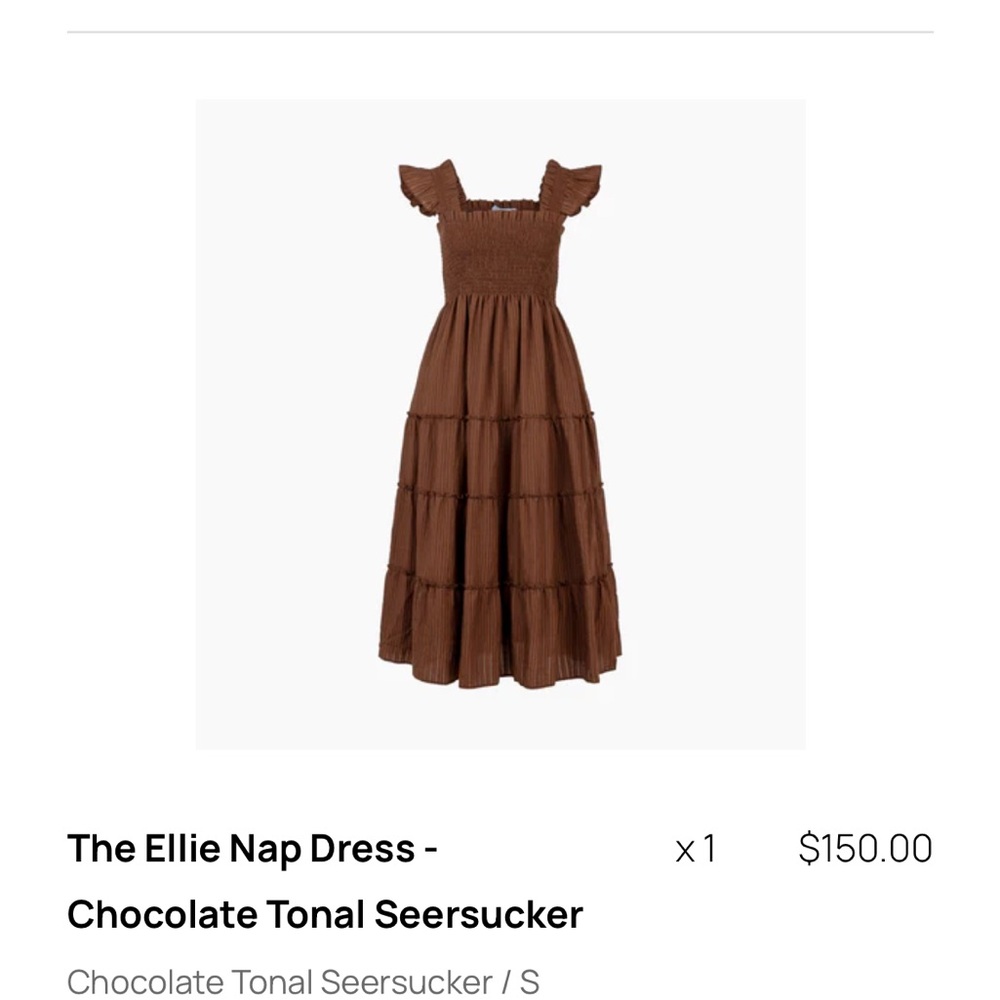 Hill House nap dress in chocolate tonal seersucker